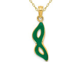 14K Yellow Gold Green Enamel Mask Charm Pendant Necklace with Chain